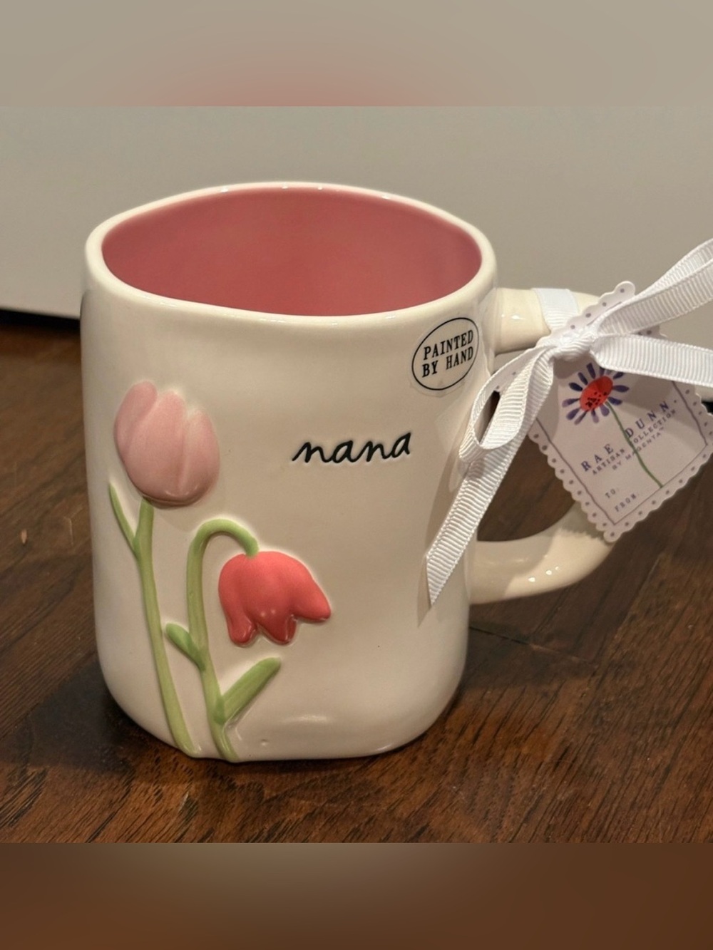 Rae Dunn 'nana' Pink Interior Tulip Ceramic Mug new